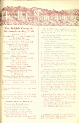 The B.C. Mountaineer 1930 January cover